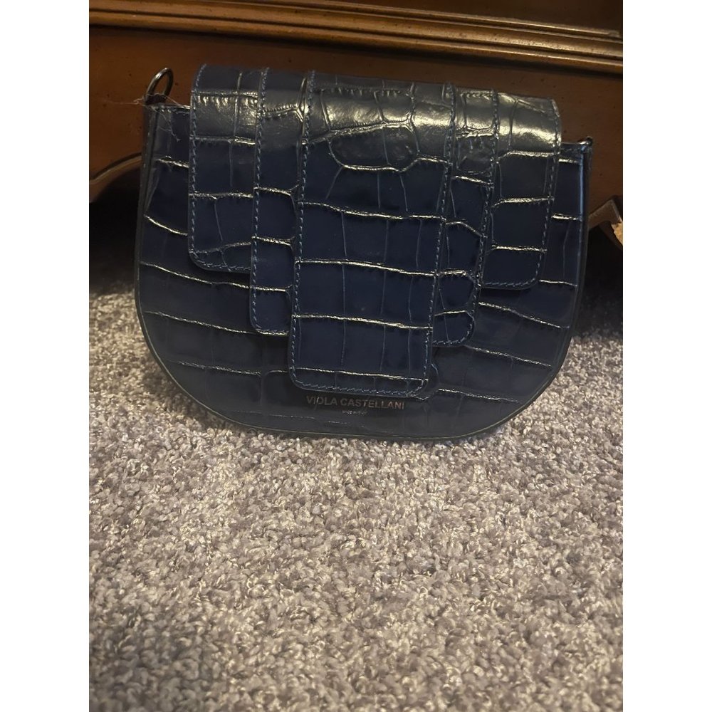 Viola Castellani Italy Navy Blue Croc Embossed Leather Purse Handbag No Strap